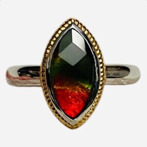 Korite Ammolite Fossil Sterling Silver Gold Ring